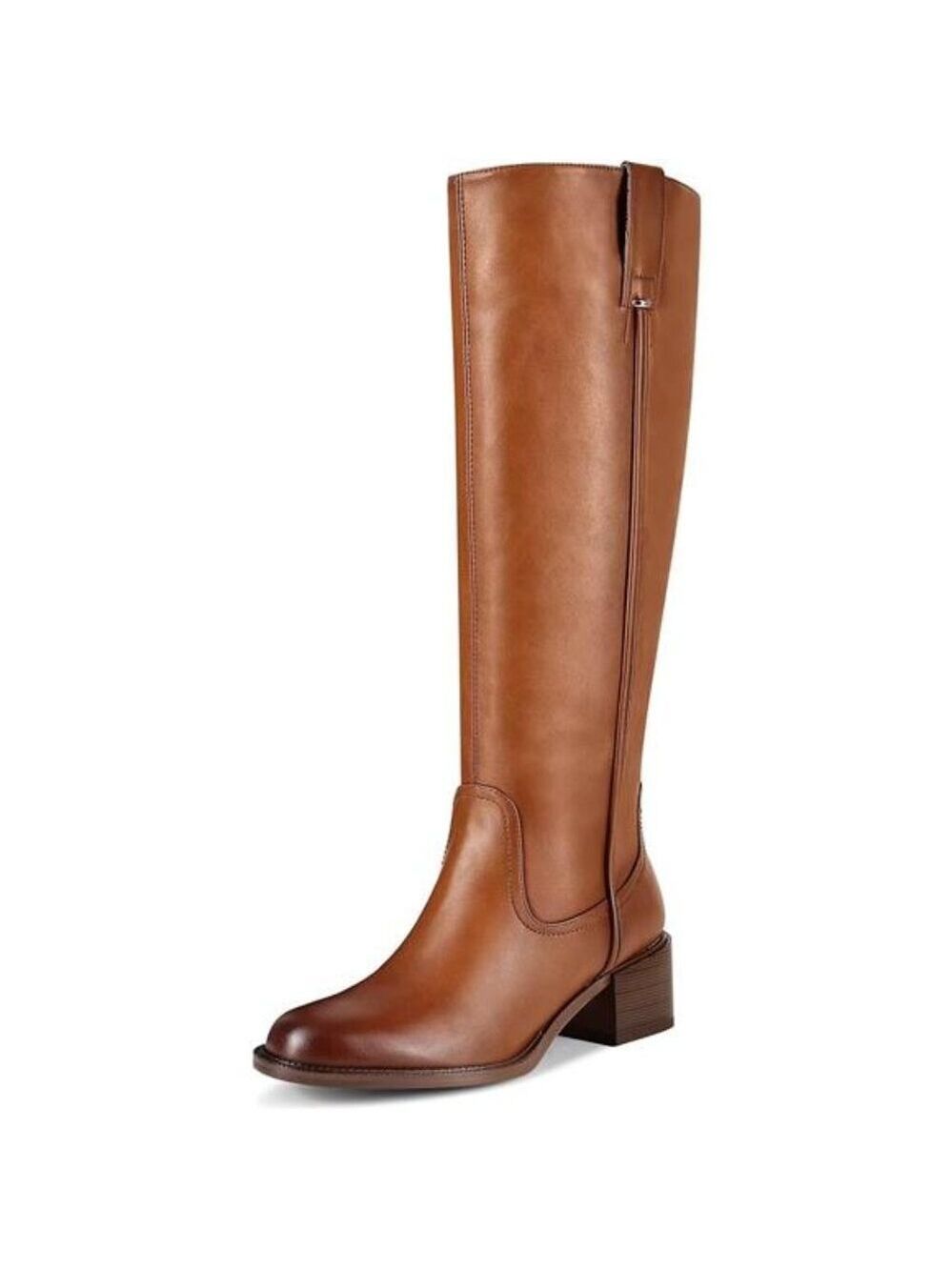 Womens knee high boots chunky heel round toe leather patent side zipper tall boo